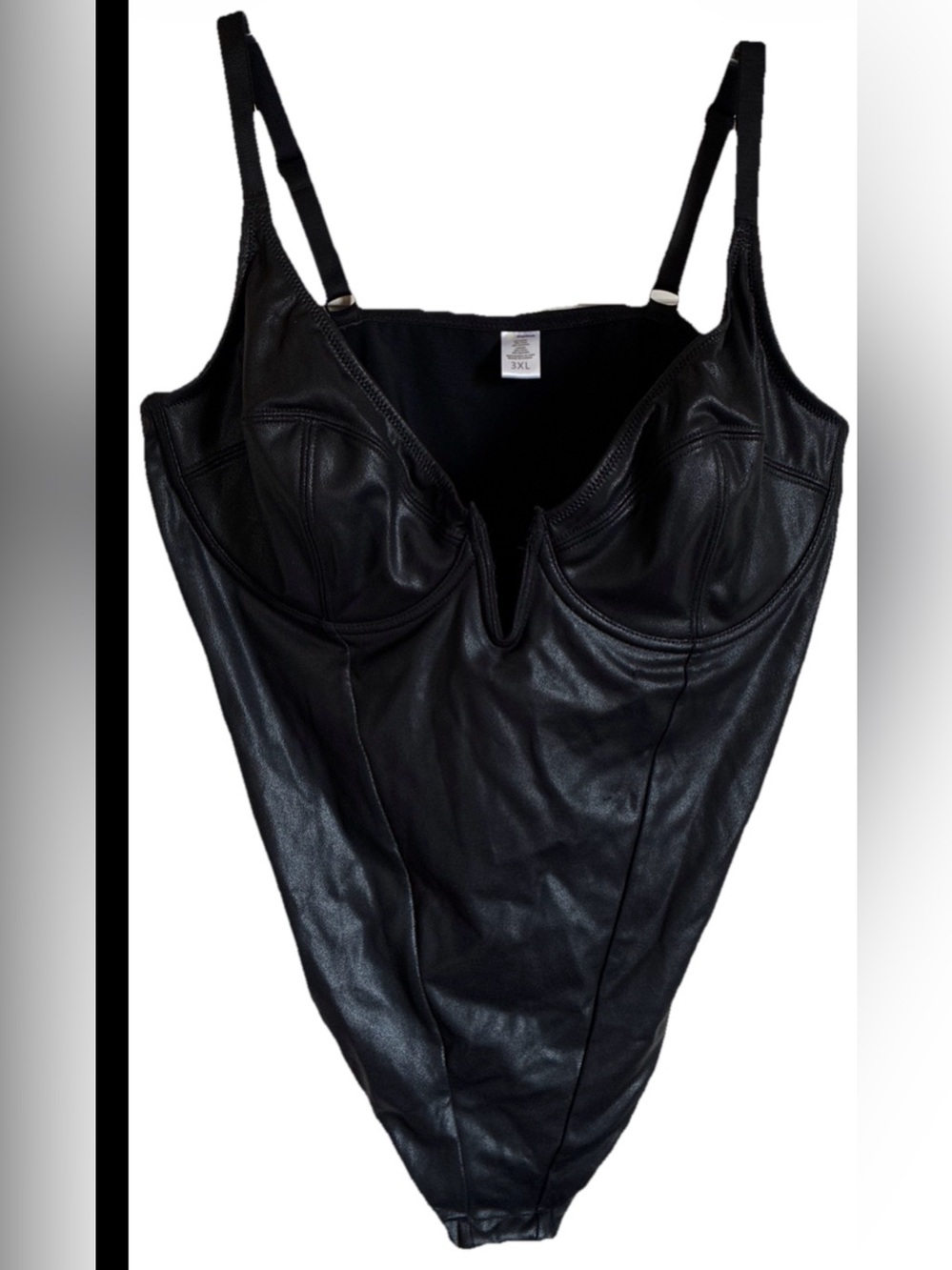 Popilush Faux Leather Bodysuit Lace Corset Top Tummy Control Thong Shaper Sz 3XL